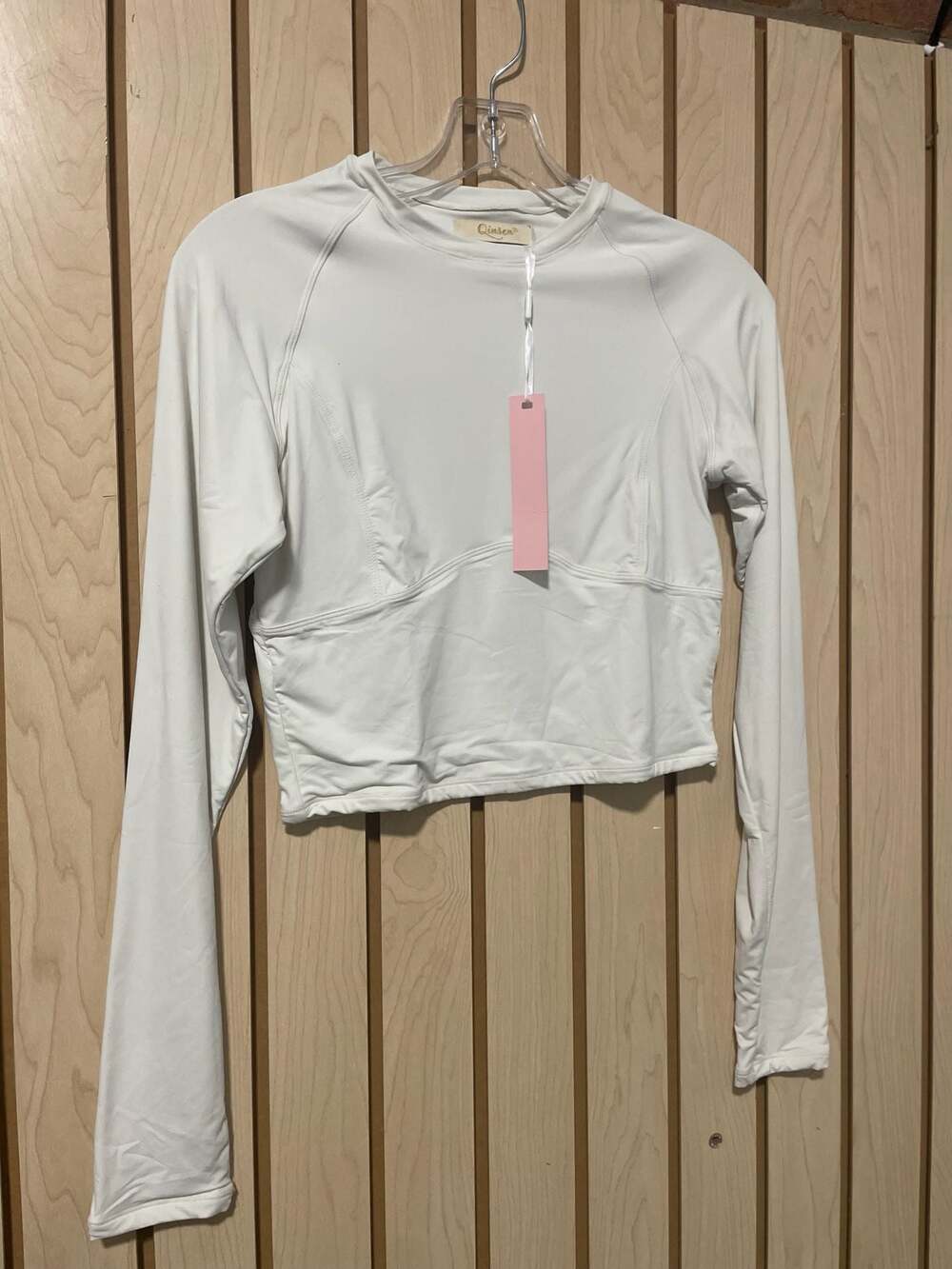 Qinsen Long Sleeve Athletic Crop Top White Size L